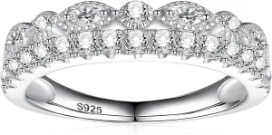 Moissanite Wedding Band Half Eternity Ring 925 Sterling Silver D Color VVSI Clarity Imitation Diamond Rings 11 Stone Wedding Anniversary Stackable Ring for Women Size 5-9