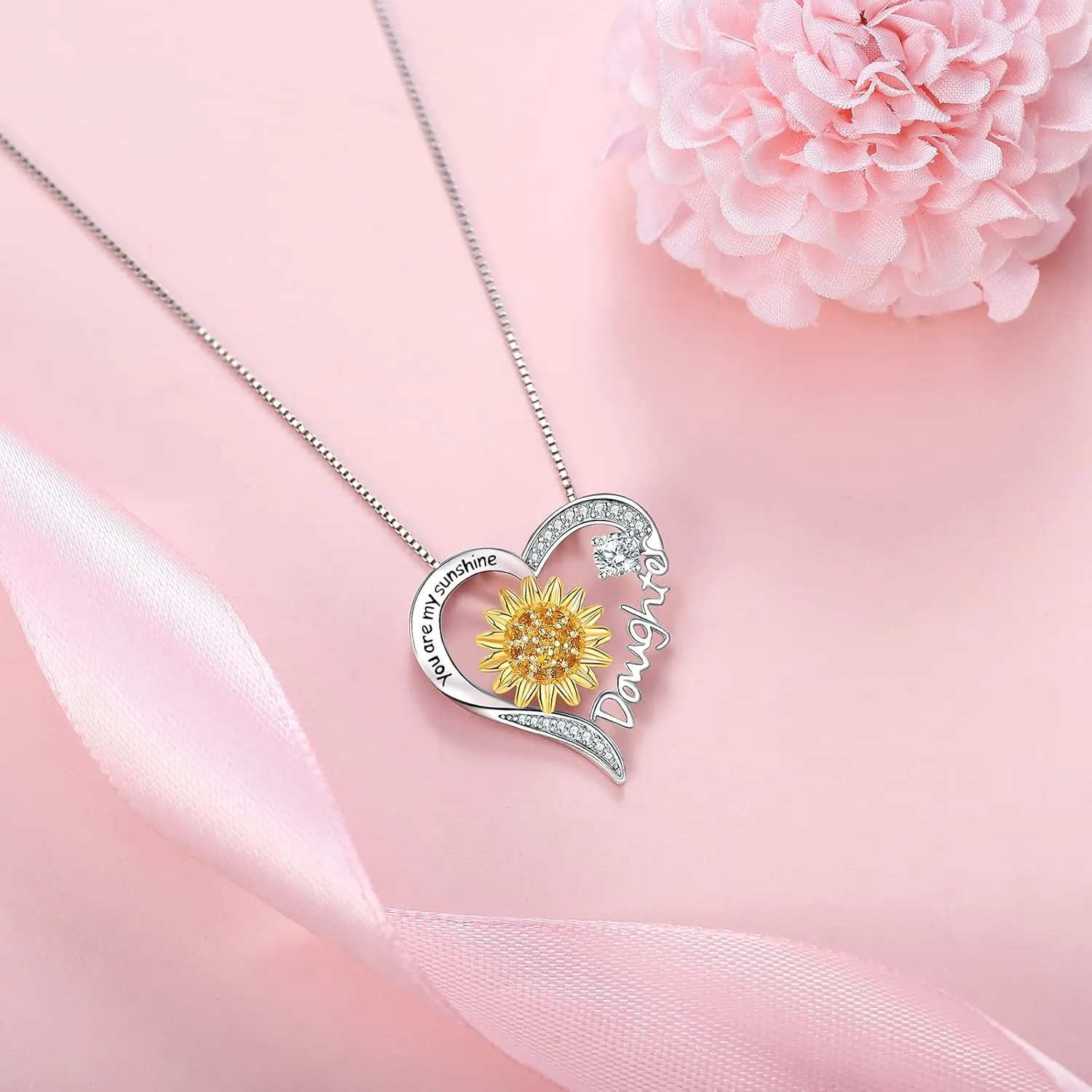 Mom Daughter Sister Nana Necklace S925 Sterling Silver Sunflower You are My Sunshine Love Heart Infinity Pendant Necklaces Bracelet Jewelry Suit Birthday Gifts for Women