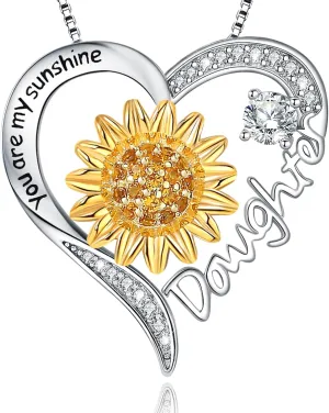 Mom Daughter Sister Nana Necklace S925 Sterling Silver Sunflower You are My Sunshine Love Heart Infinity Pendant Necklaces Bracelet Jewelry Suit Birthday Gifts for Women
