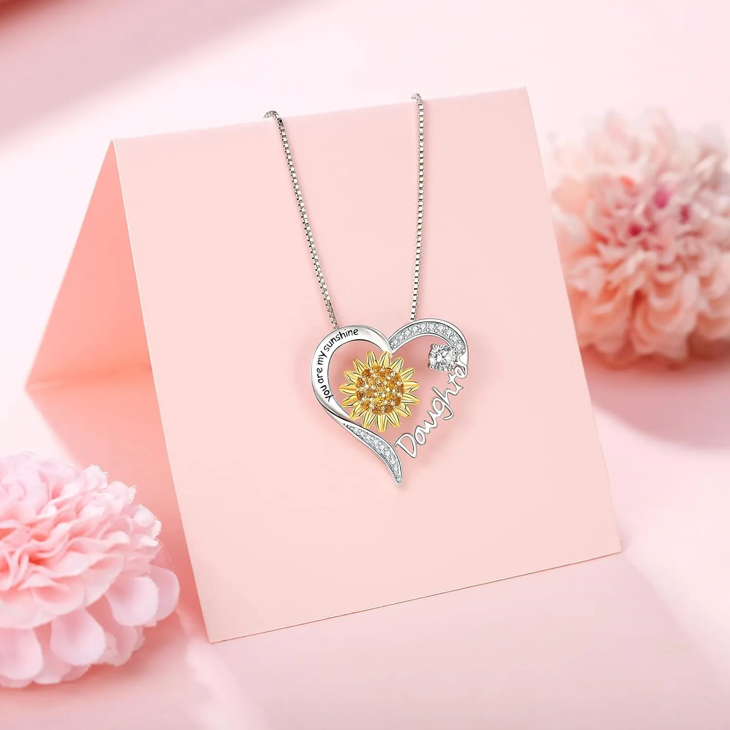 Mom Daughter Sister Nana Necklace S925 Sterling Silver Sunflower You are My Sunshine Love Heart Infinity Pendant Necklaces Bracelet Jewelry Suit Birthday Gifts for Women