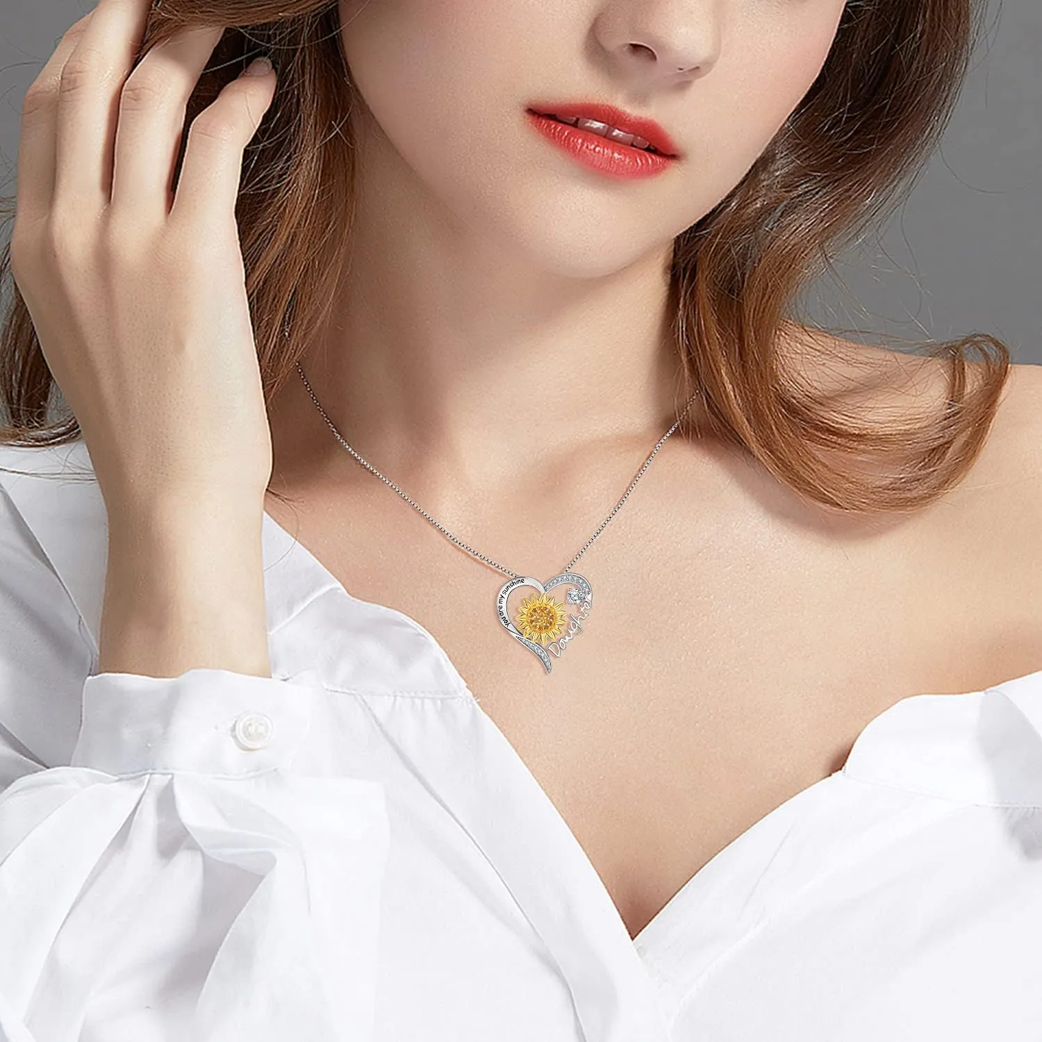 Mom Daughter Sister Nana Necklace S925 Sterling Silver Sunflower You are My Sunshine Love Heart Infinity Pendant Necklaces Bracelet Jewelry Suit Birthday Gifts for Women