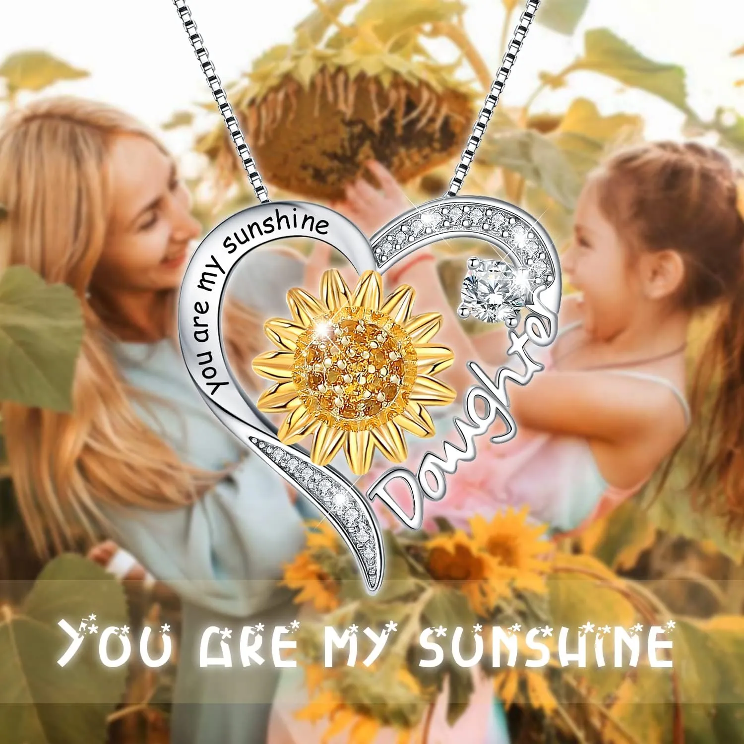 Mom Daughter Sister Nana Necklace S925 Sterling Silver Sunflower You are My Sunshine Love Heart Infinity Pendant Necklaces Bracelet Jewelry Suit Birthday Gifts for Women