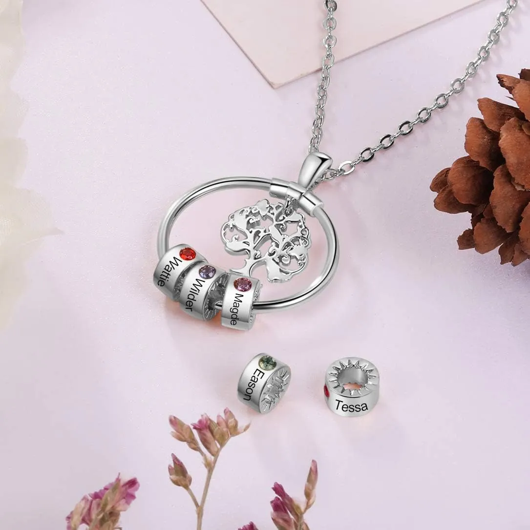 Mom Necklace Personalized Tree of Life Necklace with Birthstones Custom Name Necklace for Mothers Grandmother Necklace Family Tree Necklaces Mothers Day Necklace