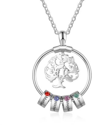 Mom Necklace Personalized Tree of Life Necklace with Birthstones Custom Name Necklace for Mothers Grandmother Necklace Family Tree Necklaces Mothers Day Necklace