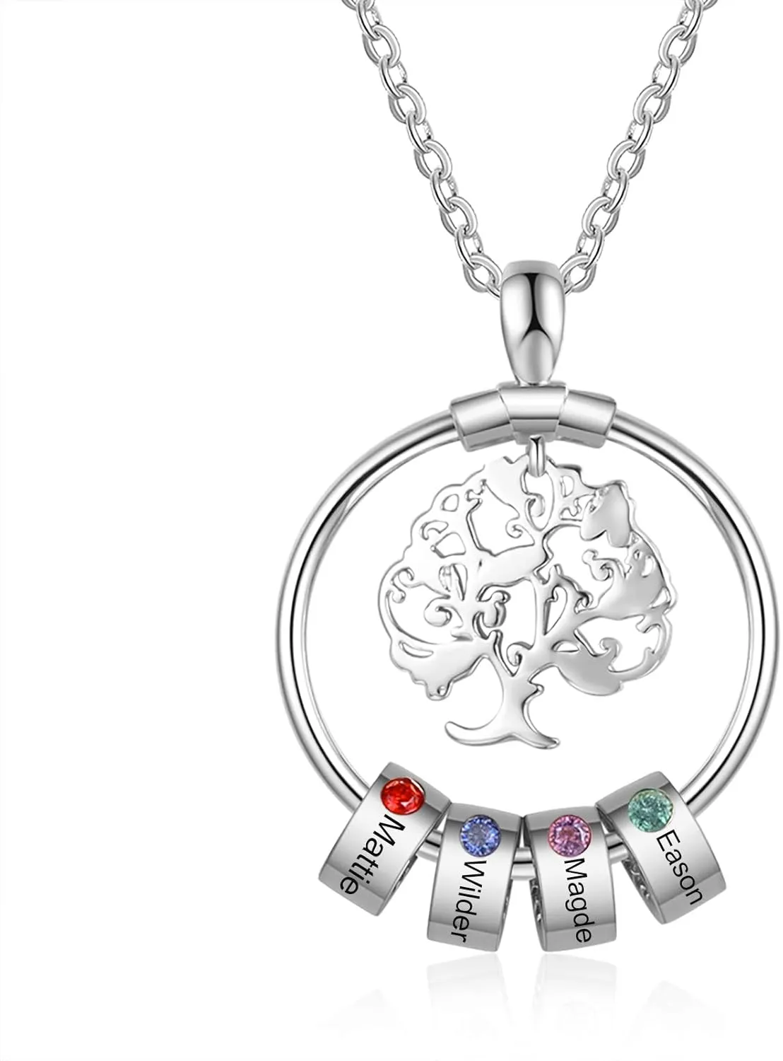 Mom Necklace Personalized Tree of Life Necklace with Birthstones Custom Name Necklace for Mothers Grandmother Necklace Family Tree Necklaces Mothers Day Necklace