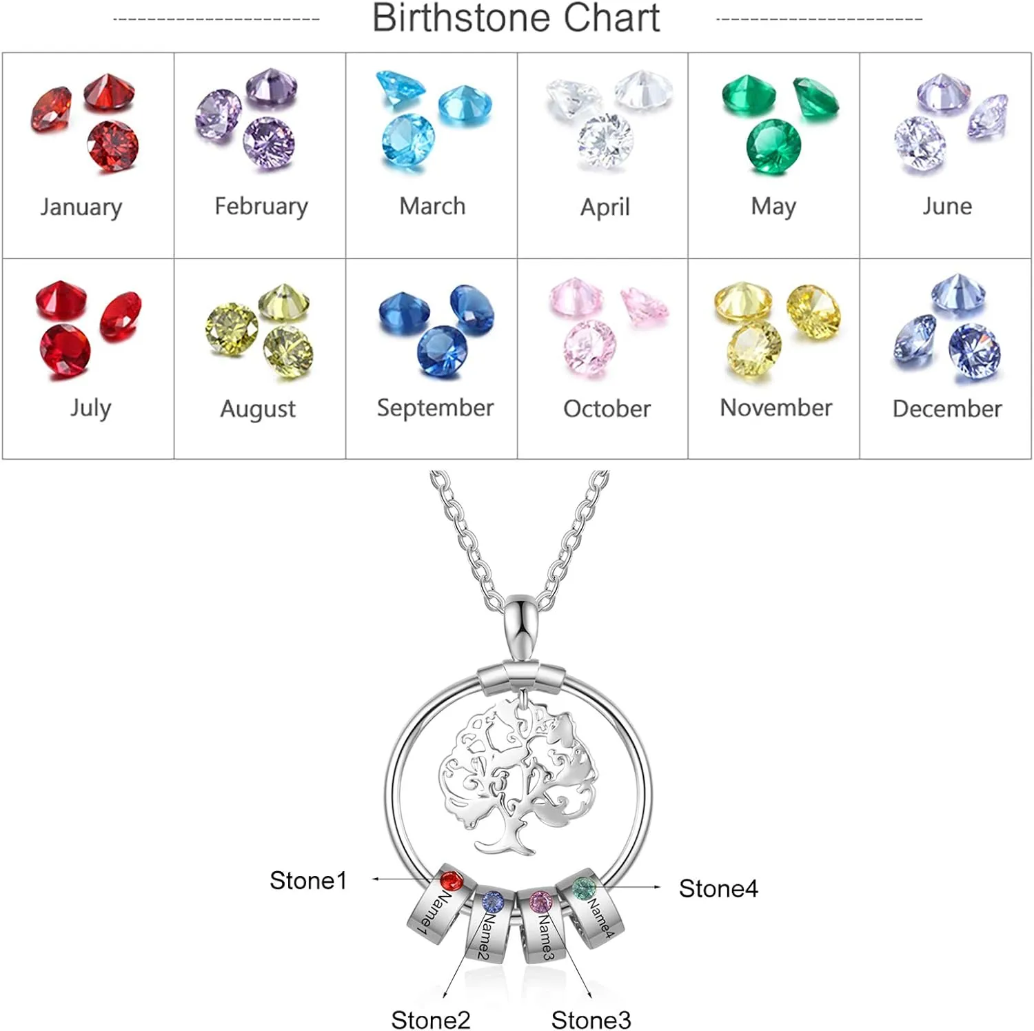 Mom Necklace Personalized Tree of Life Necklace with Birthstones Custom Name Necklace for Mothers Grandmother Necklace Family Tree Necklaces Mothers Day Necklace