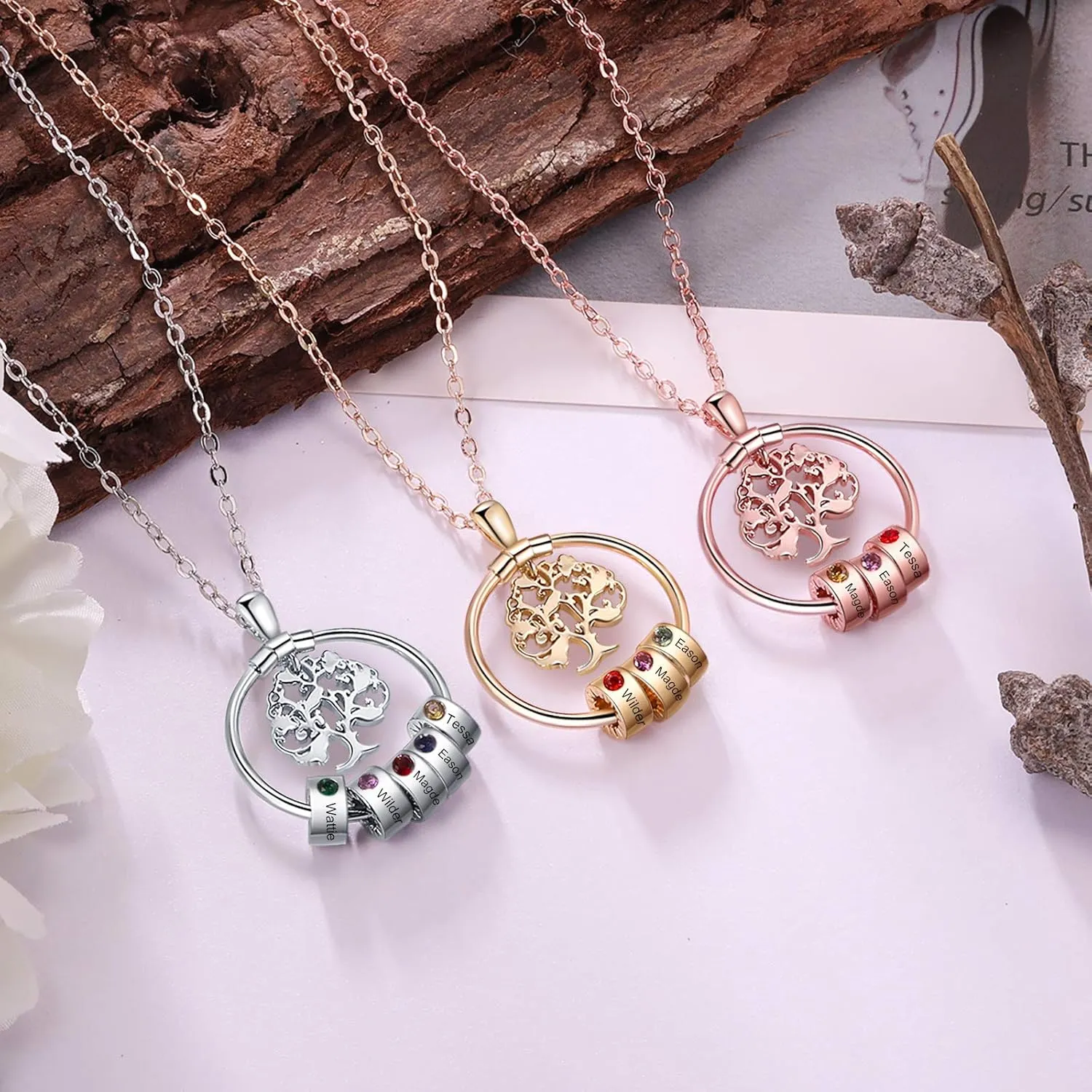 Mom Necklace Personalized Tree of Life Necklace with Birthstones Custom Name Necklace for Mothers Grandmother Necklace Family Tree Necklaces Mothers Day Necklace