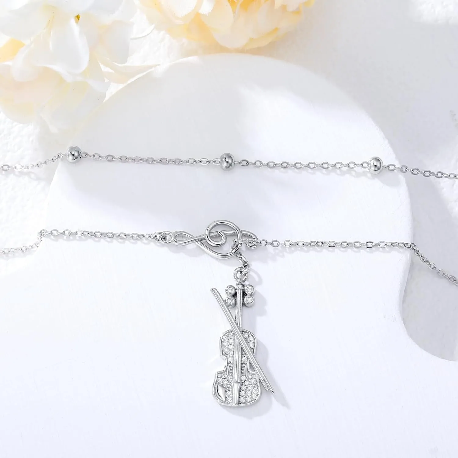MONGAS layered Necklace Sterling Silver Music/Mountain/Cat/Penguin/Compass/Sunflower/Violin/Horseshoe/Anchor/Star of David Pendant Necklace Layered Necklace For Women