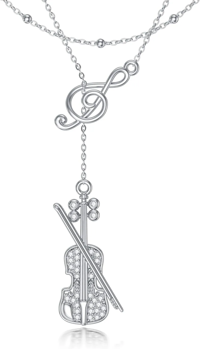 MONGAS layered Necklace Sterling Silver Music/Mountain/Cat/Penguin/Compass/Sunflower/Violin/Horseshoe/Anchor/Star of David Pendant Necklace Layered Necklace For Women