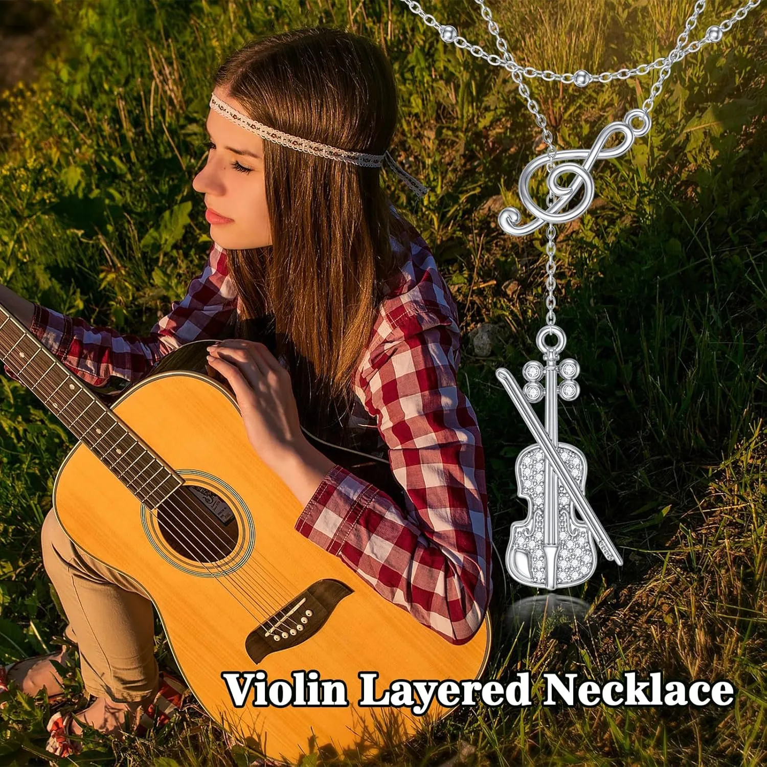 MONGAS layered Necklace Sterling Silver Music/Mountain/Cat/Penguin/Compass/Sunflower/Violin/Horseshoe/Anchor/Star of David Pendant Necklace Layered Necklace For Women