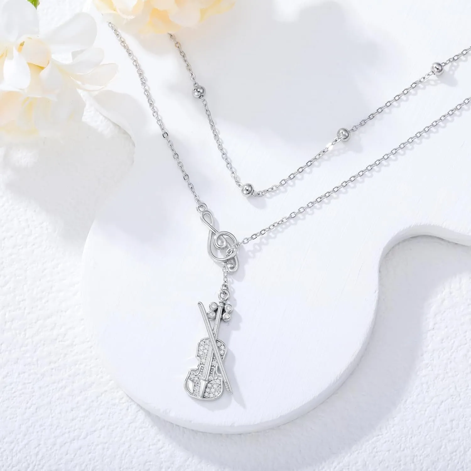 MONGAS layered Necklace Sterling Silver Music/Mountain/Cat/Penguin/Compass/Sunflower/Violin/Horseshoe/Anchor/Star of David Pendant Necklace Layered Necklace For Women