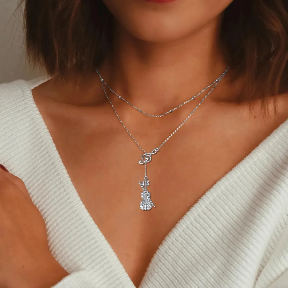 MONGAS layered Necklace Sterling Silver Music/Mountain/Cat/Penguin/Compass/Sunflower/Violin/Horseshoe/Anchor/Star of David Pendant Necklace Layered Necklace For Women