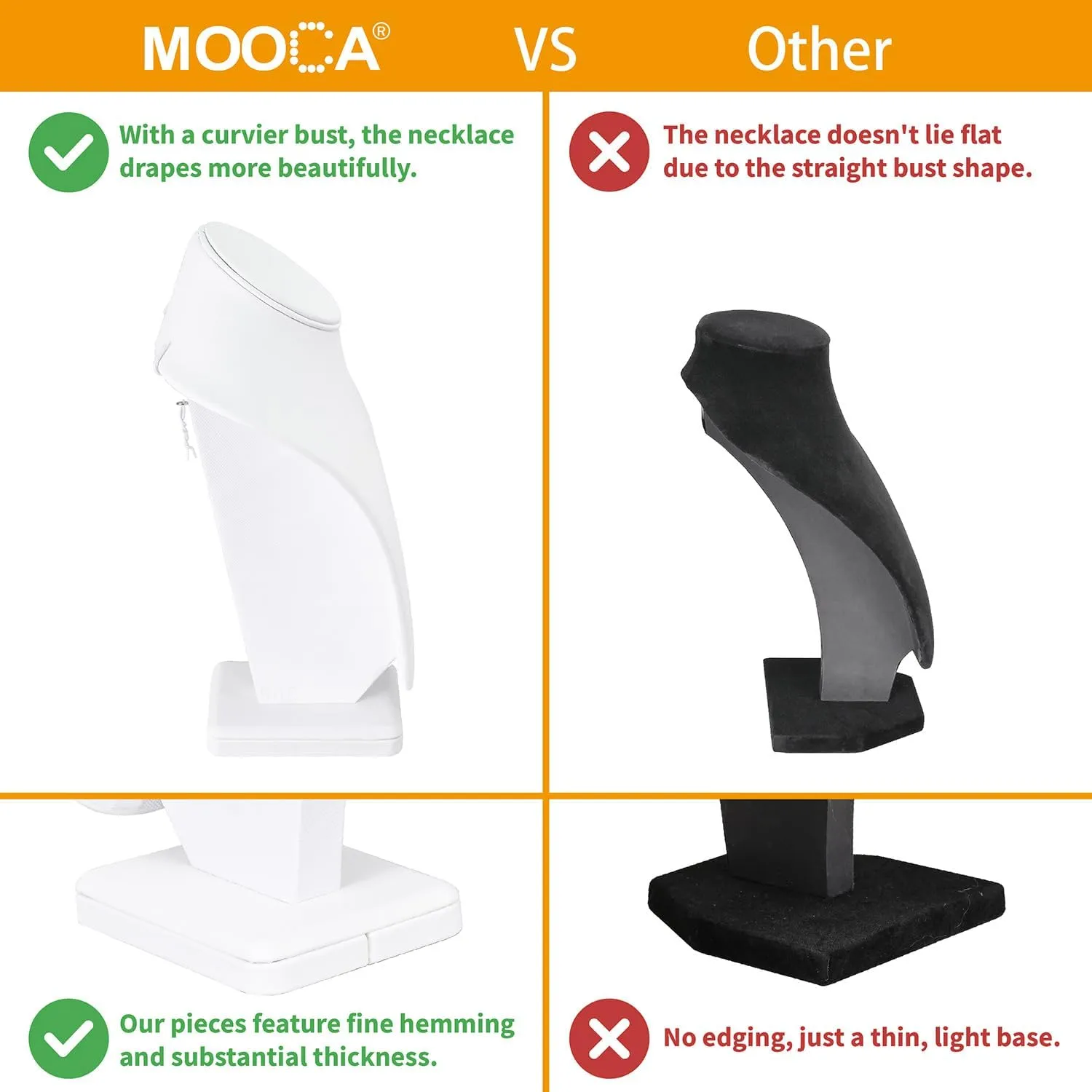 MOOCA 2 Pcs Necklace Chain Jewelry Bust Display Holder Stand, Necklaces Display Mannequin Bust, Jewelry Bust Stand, 11 1/4" H, White Leatherette