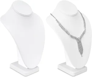 MOOCA 2 Pcs Necklace Chain Jewelry Bust Display Holder Stand, Necklaces Display Mannequin Bust, Jewelry Bust Stand, 11 1/4" H, White Leatherette