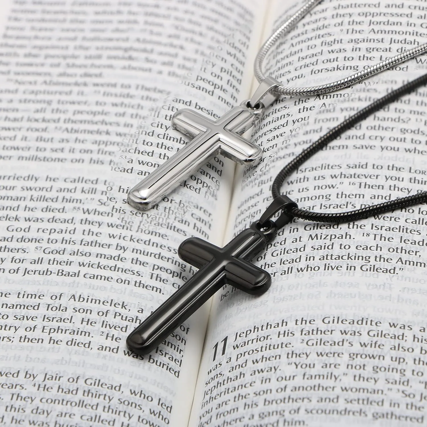 MOOGEEN Cross Necklace for Men Faith Religious Christian Jewelry Black Silver Cross Pendant 20 Inches Chains Birthday Christmas Gifts for Men Husband Boyfriend Dad Son Grandson Friends