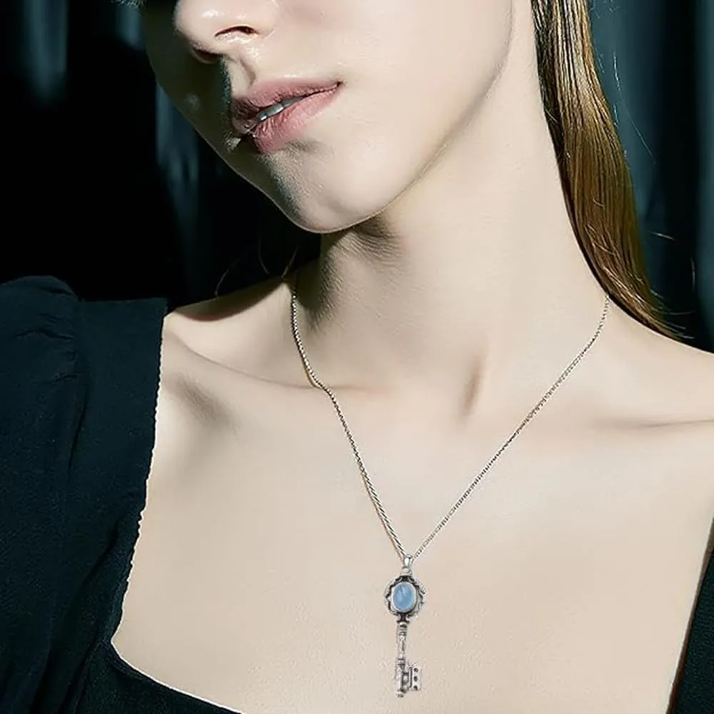 Moonstone Hecate Key Pendant Neckalce With Cord Chain