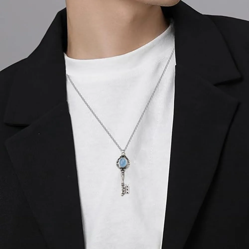 Moonstone Hecate Key Pendant Neckalce With Cord Chain
