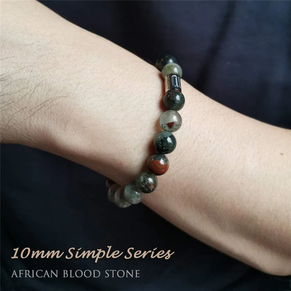 Morchic 10mm Natural Stone Mens Stretch Bracelet, Genuine Energy Semi Precious Gemstone Beads Classic Birthday Gift 8 Inch