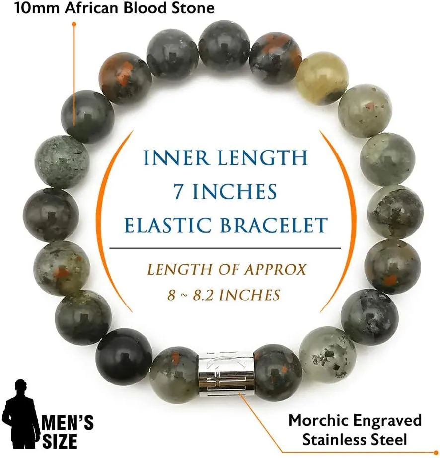 Morchic 10mm Natural Stone Mens Stretch Bracelet, Genuine Energy Semi Precious Gemstone Beads Classic Birthday Gift 8 Inch