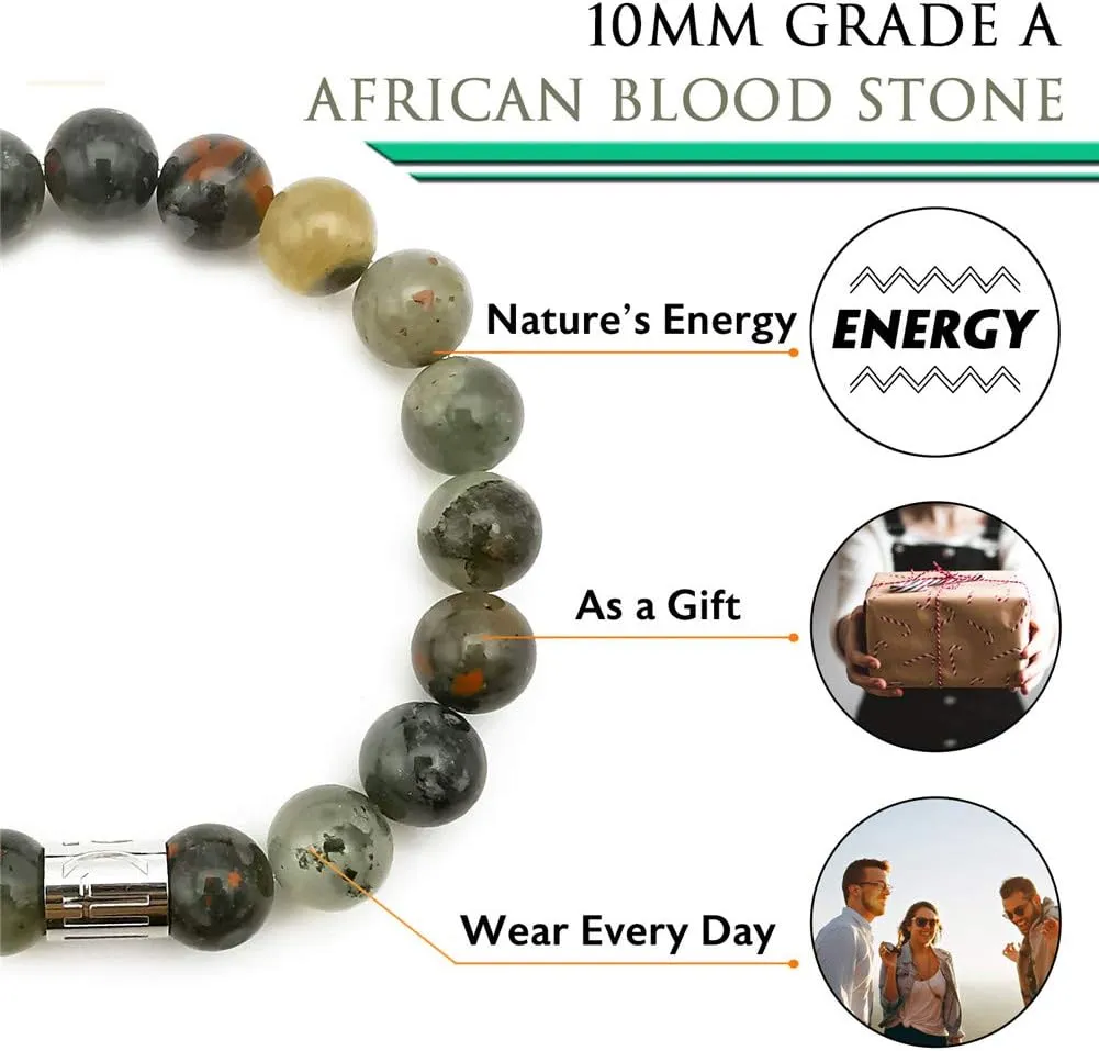 Morchic 10mm Natural Stone Mens Stretch Bracelet, Genuine Energy Semi Precious Gemstone Beads Classic Birthday Gift 8 Inch