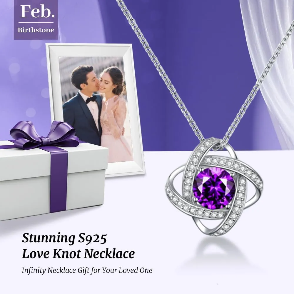 Mothers Day Gifts for Wife- Birthstone Necklace Gifts for Women, Love Knot Necklaces for Women 925 Sterling Silver Anniversary Valentines Mothers Day Birthday Gifts Jewelry for Women Wife Mom Girlfriend Her