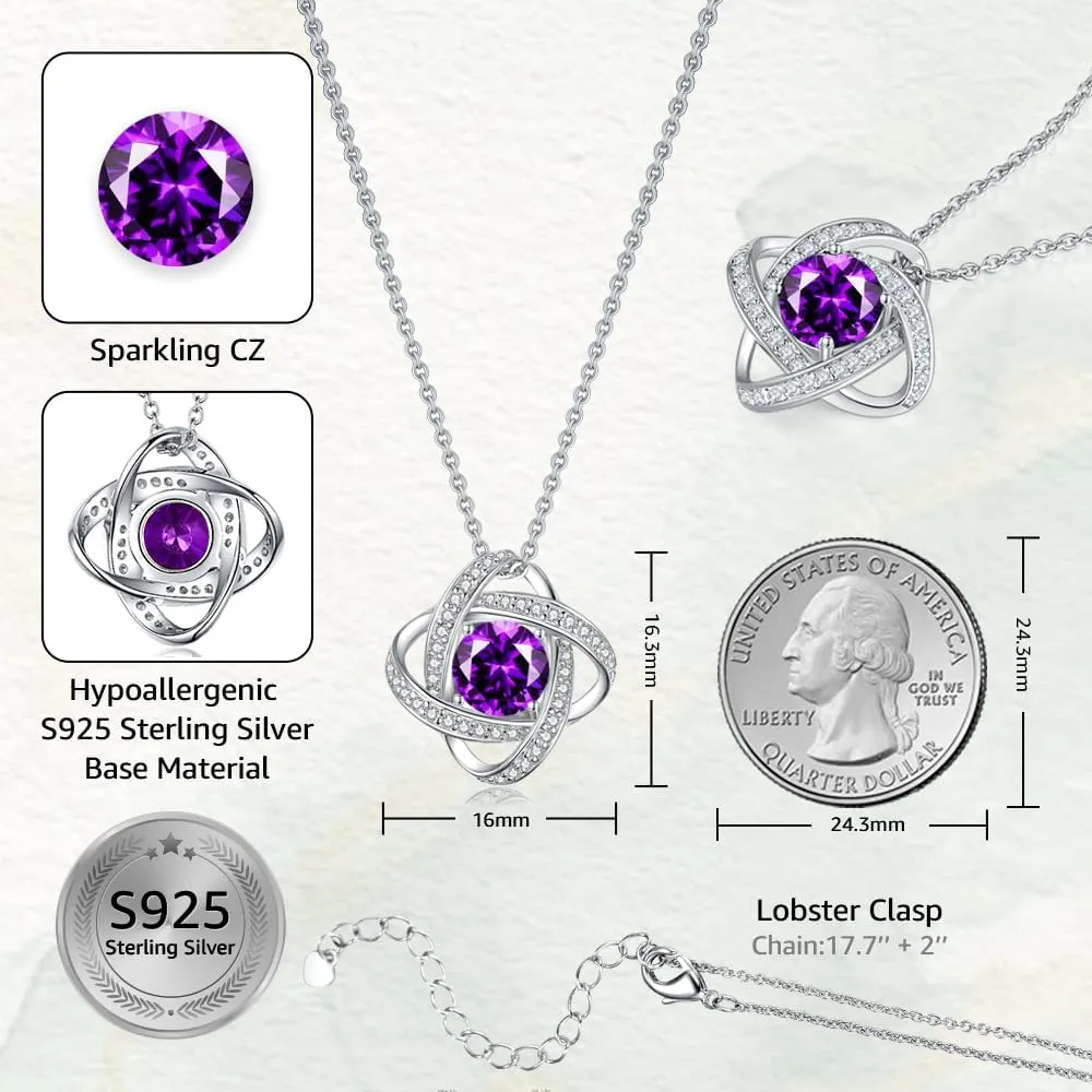 Mothers Day Gifts for Wife- Birthstone Necklace Gifts for Women, Love Knot Necklaces for Women 925 Sterling Silver Anniversary Valentines Mothers Day Birthday Gifts Jewelry for Women Wife Mom Girlfriend Her