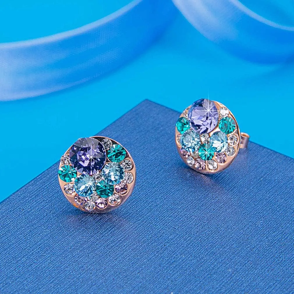 Multicolored Austrian Crystal Rhinestone Stud Earrings for Women Fashion S925 Sterling Silver Hypoallergenic Jewelry