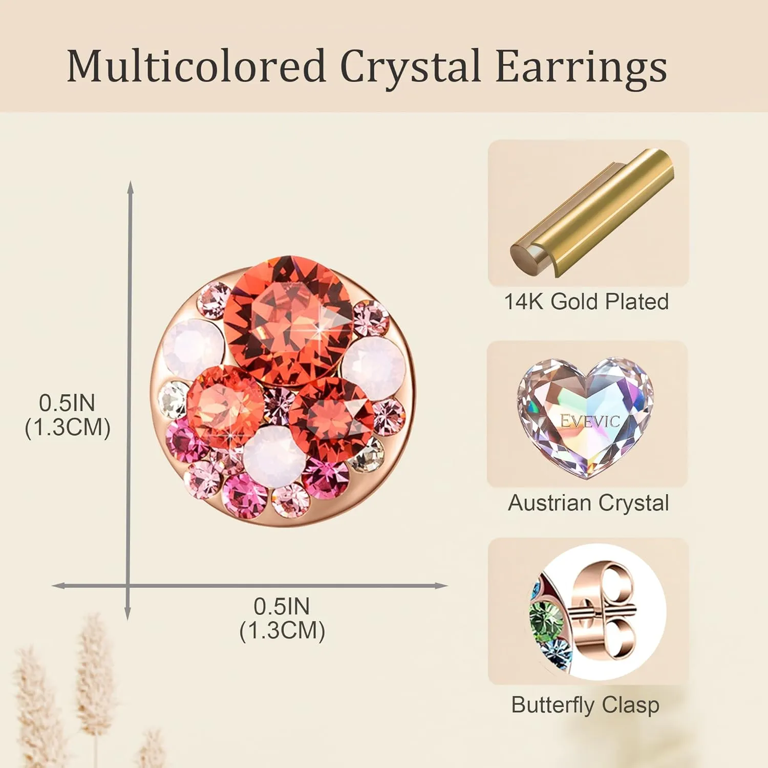 Multicolored Austrian Crystal Rhinestone Stud Earrings for Women Fashion S925 Sterling Silver Hypoallergenic Jewelry