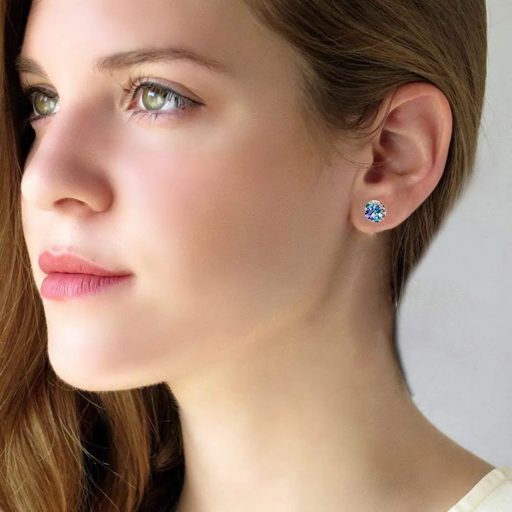Multicolored Austrian Crystal Rhinestone Stud Earrings for Women Fashion S925 Sterling Silver Hypoallergenic Jewelry