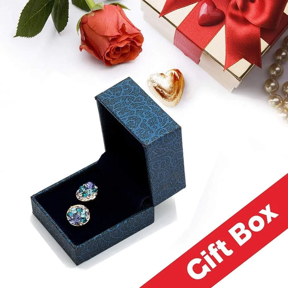 Multicolored Austrian Crystal Rhinestone Stud Earrings for Women Fashion S925 Sterling Silver Hypoallergenic Jewelry