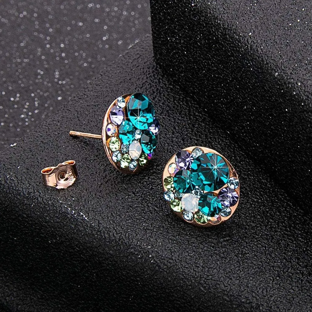 Multicolored Austrian Crystal Rhinestone Stud Earrings for Women Fashion S925 Sterling Silver Hypoallergenic Jewelry