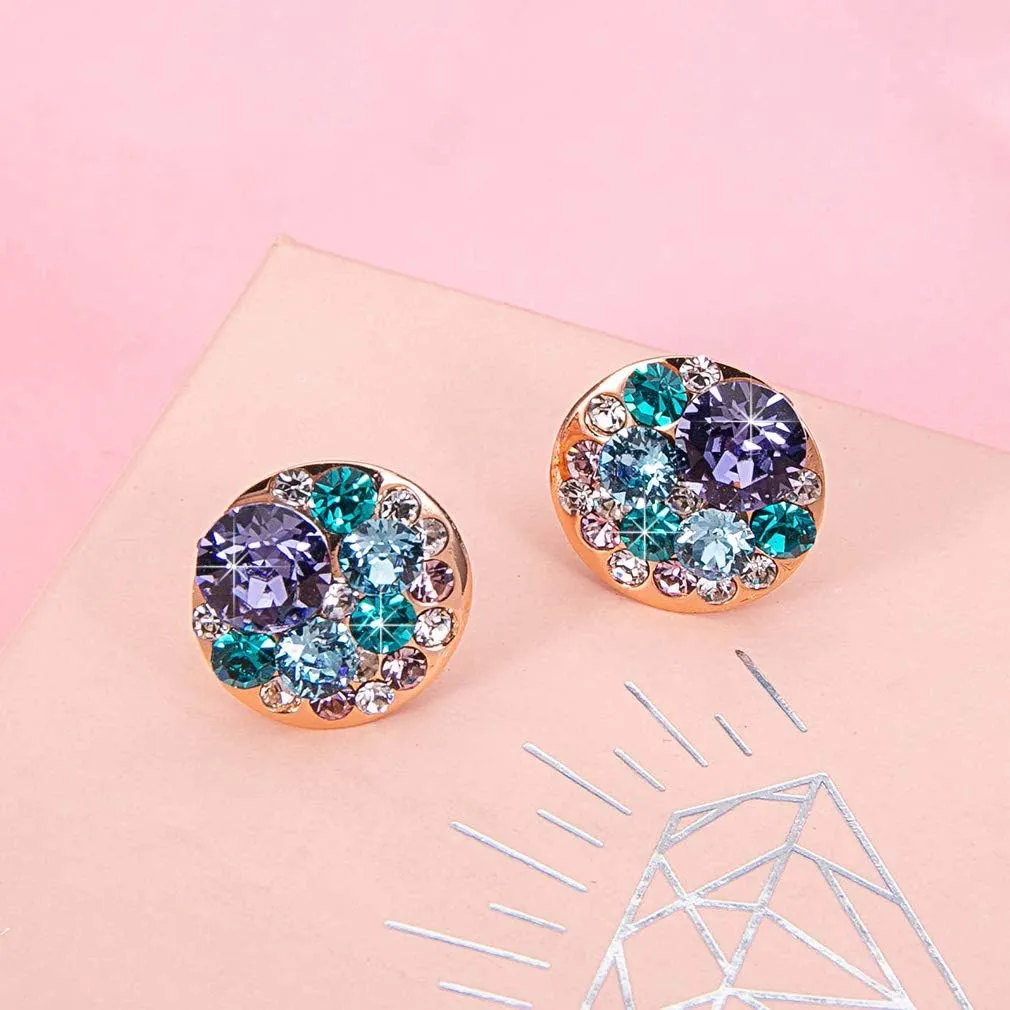 Multicolored Austrian Crystal Rhinestone Stud Earrings for Women Fashion S925 Sterling Silver Hypoallergenic Jewelry