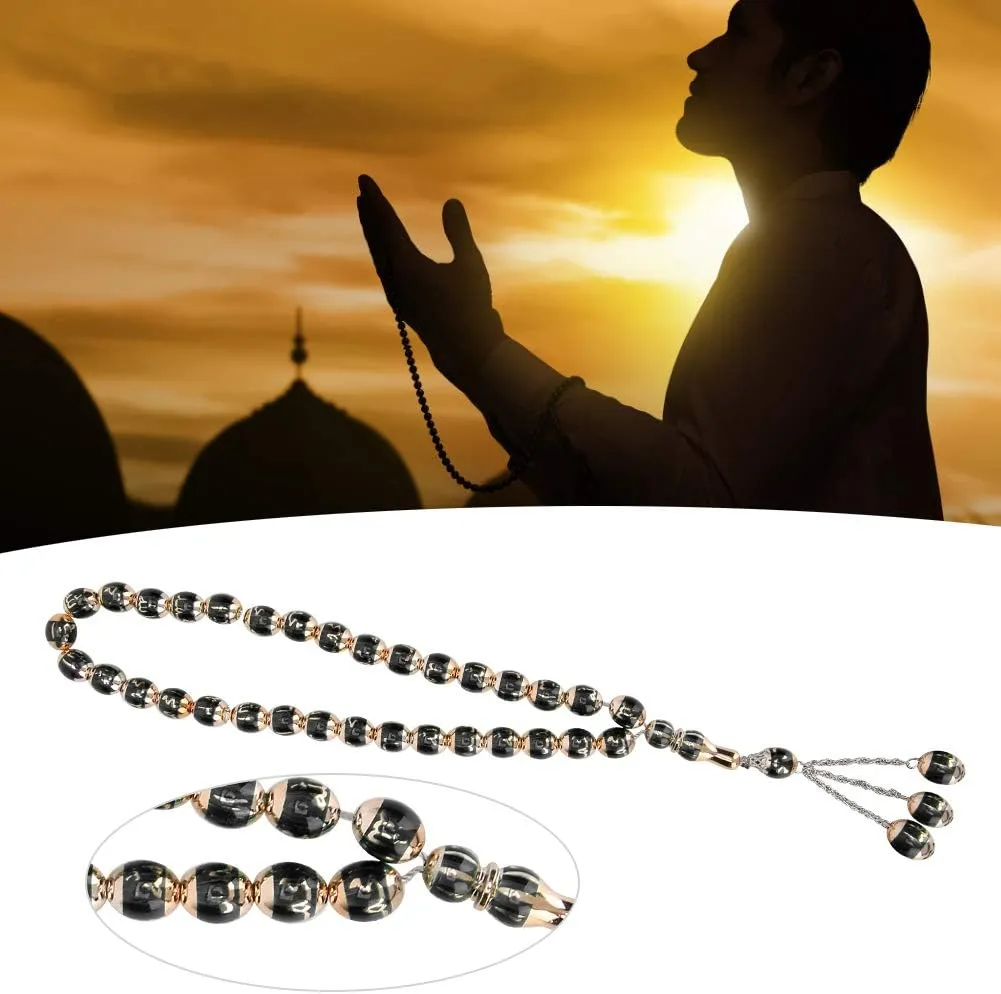 Muslim Prayer Beads, Resin Tasbih Prayer Beads Round Islamic Religious Meditation Rosary Bracelet Protestant Prayer Bead Gift for Men Women Religion Jewelry Worship Ramadan Accessories(Black)