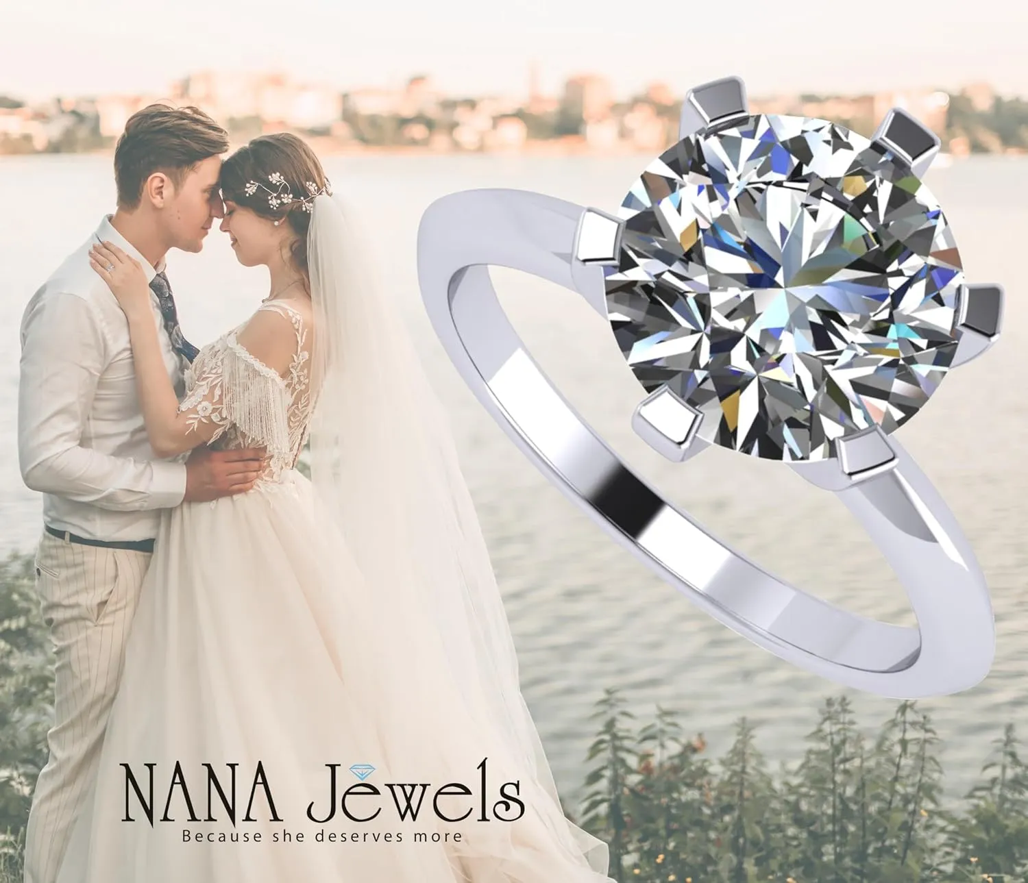 NANA Jewels Matrix Simulated Diamond Engagement Ring Solitaire 1 to 4 carat in Silver 10k & 14k Gold