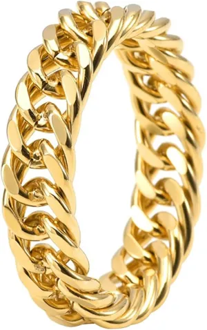 Nanafast 6mm Link Stainless Steel Ring for Women Men, Gold/Black/Silver Cuban Link Rings for Men, Hollow Out Stainless Steel Fashion Womens Rings Gift