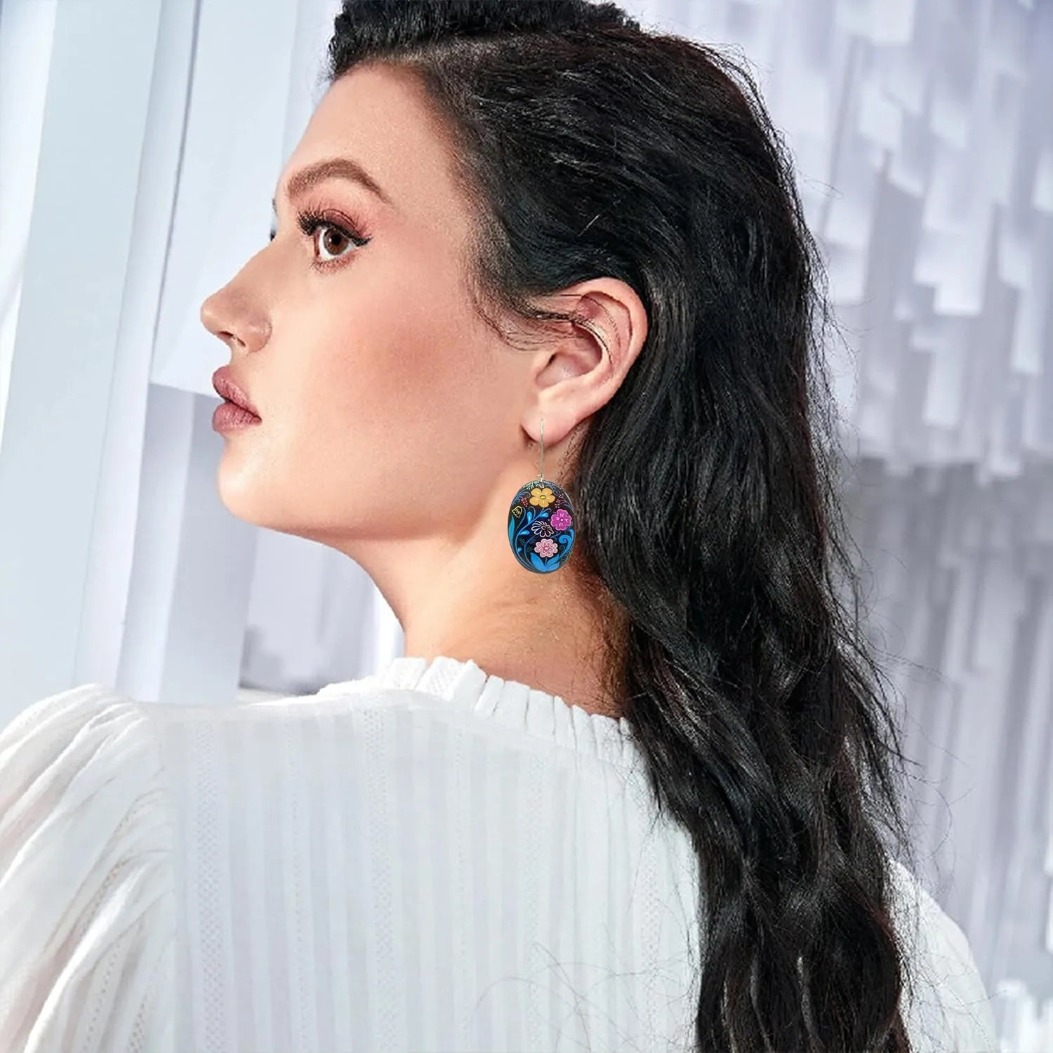 National Style Handmade Bohemian Dangle Earrings Fashion Printing Geometry Dangle Drop Earrings For Women