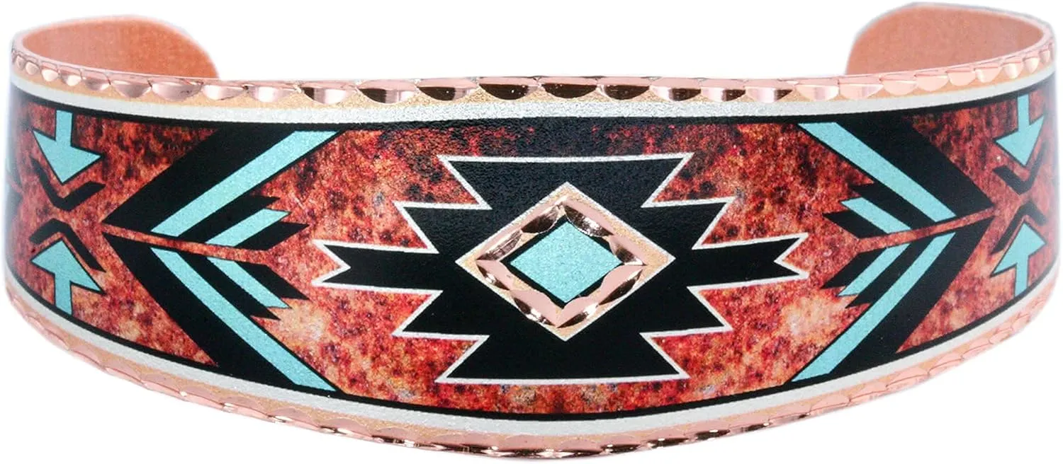 Native American Copper Bracelets Cuff Showcase Copper Cuff with Tribal Patterns Native American Jewelry in Zuni/Aztec/Navajo/Angel/Peace/Tree/SW Motifs/Art Deco/Roadrunner Designs