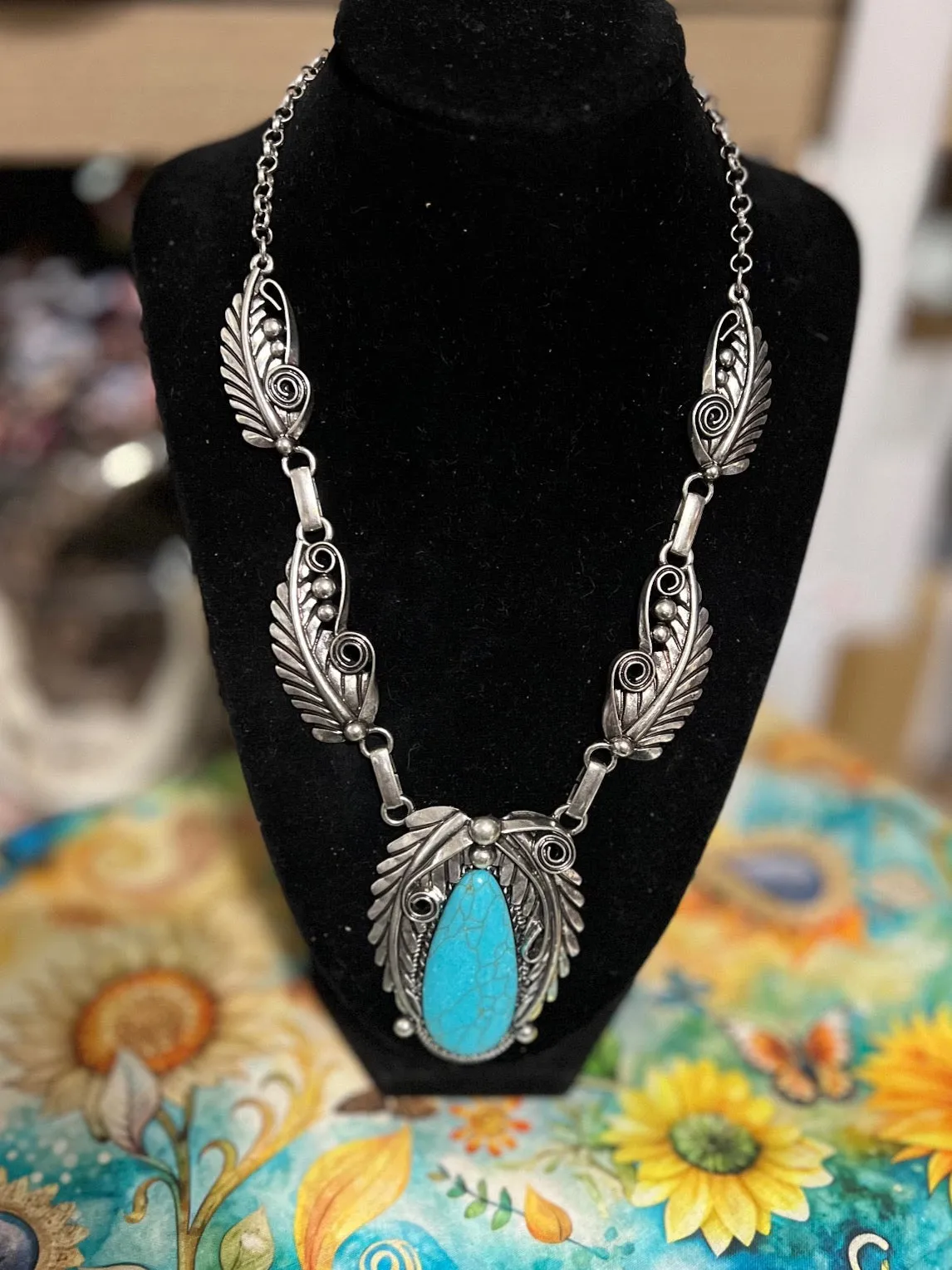 Native Inspired Feather & Turquoise Fashion Necklace
