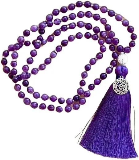 Natural amethyst 8mm 108 Mala Beads, Spiritual, Meditation Beads, Reiki, Japa Mala, Buddhist Prayer Beads, Yoga Bracelet, healing beads LKMALA-RRGU-1094, 34 inch
