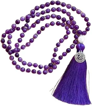 Natural amethyst 8mm 108 Mala Beads, Spiritual, Meditation Beads, Reiki, Japa Mala, Buddhist Prayer Beads, Yoga Bracelet, healing beads LKMALA-RRGU-1094, 34 inch