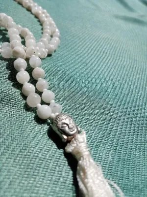 Natural Moonstone 6mm 108 Mala Beads, Spiritual, Meditation Beads, Reiki, Japa Mala, Buddhist Prayer Beads, Yoga Bracelet, healing beads LKMALA-RRGU-551, 34 inch, white