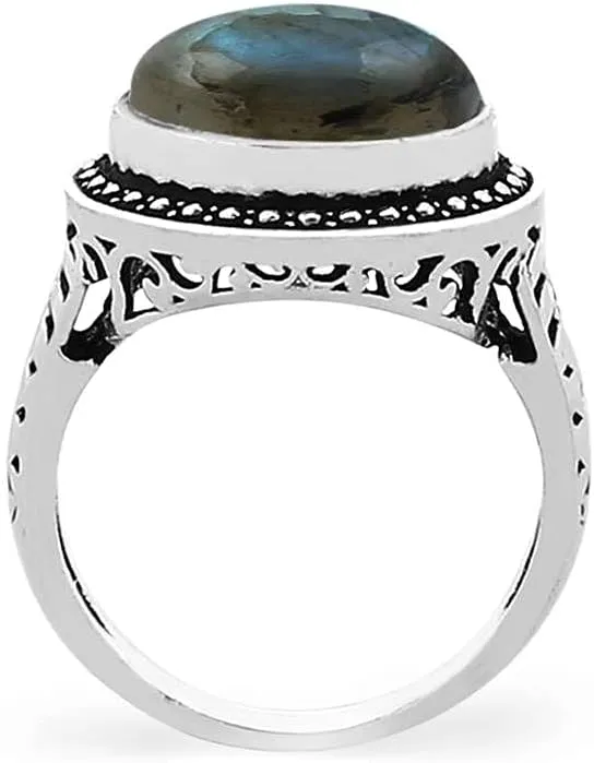 Natural Moonstone Lapis Labradorite Black Onyx Amethyst Solitaire Rings - 925 Silver Overlay Round Shape Gemstone Birthstone Handmade Women's Jewelry - Gifts for Wedding Christmas