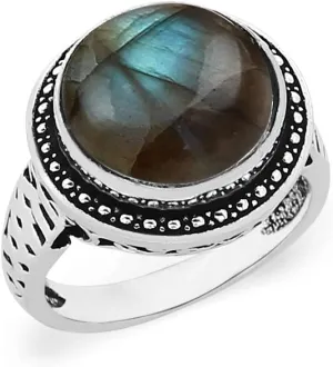 Natural Moonstone Lapis Labradorite Black Onyx Amethyst Solitaire Rings - 925 Silver Overlay Round Shape Gemstone Birthstone Handmade Women's Jewelry - Gifts for Wedding Christmas