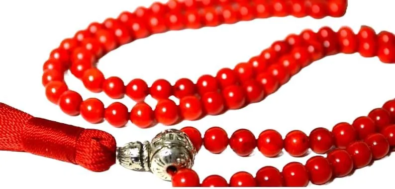 Natural Red Coral 6mm 108 Mala Beads, Spiritual, Meditation Beads, Reiki, Japa Mala, Buddhist Prayer Beads, Yoga Bracelet, healing beads LKMALA-RRGU-1816