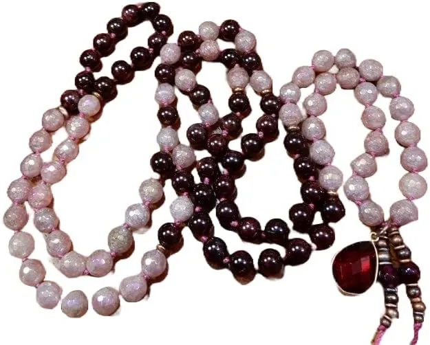 Natural Red Garnet,Mystic Rose Quartz 8mm 108 Mala Beads, Spiritual, Meditation Beads, Reiki, Japa Mala, Buddhist Prayer Beads, Yoga Bracelet, healing beads LKMALA-RRGU-1488