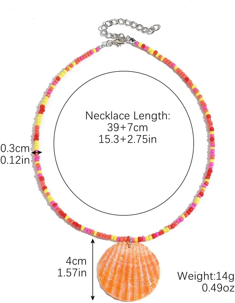 Natural Seashell Shell Pendant Choker Necklace for Women Handmade Braided Bohemian Turquoise Scallop Summer Necklace Vacation Surfer Beach Friendship Jewelry