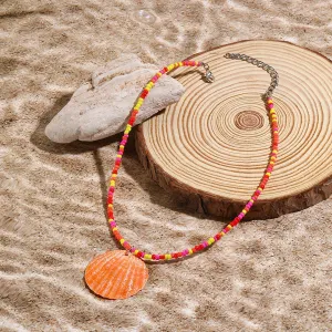 Natural Seashell Shell Pendant Choker Necklace for Women Handmade Braided Bohemian Turquoise Scallop Summer Necklace Vacation Surfer Beach Friendship Jewelry