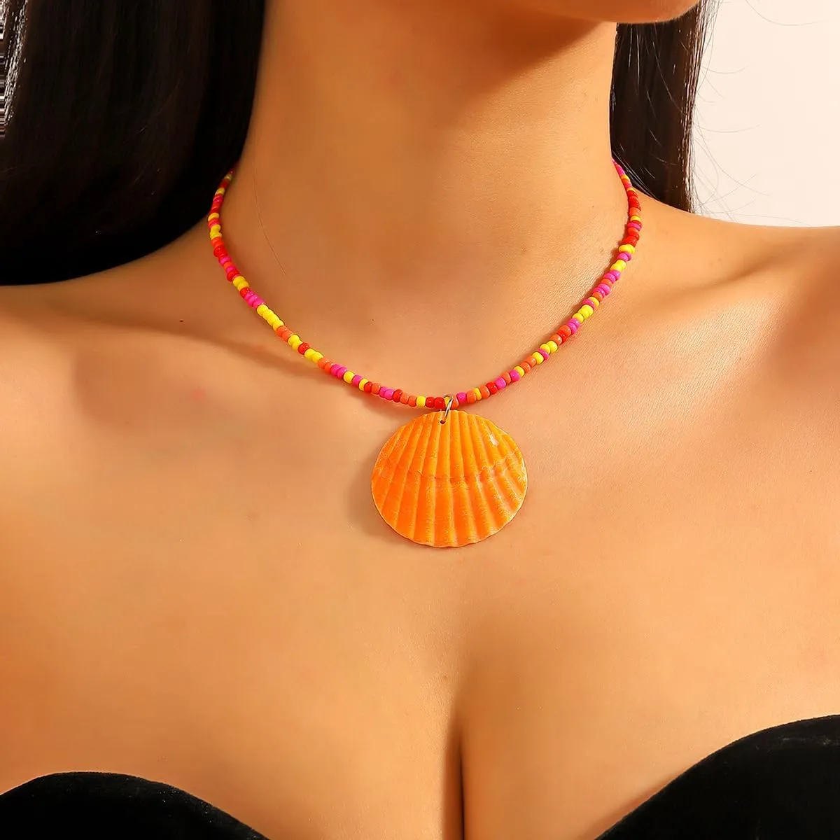 Natural Seashell Shell Pendant Choker Necklace for Women Handmade Braided Bohemian Turquoise Scallop Summer Necklace Vacation Surfer Beach Friendship Jewelry