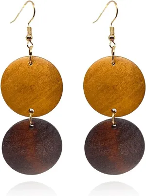 Natural Wood Earrings Wooden round Lightweight Drop Earrings Retro Wooden Bohemian Afrocentric Geometric Personalized Earrings for Women