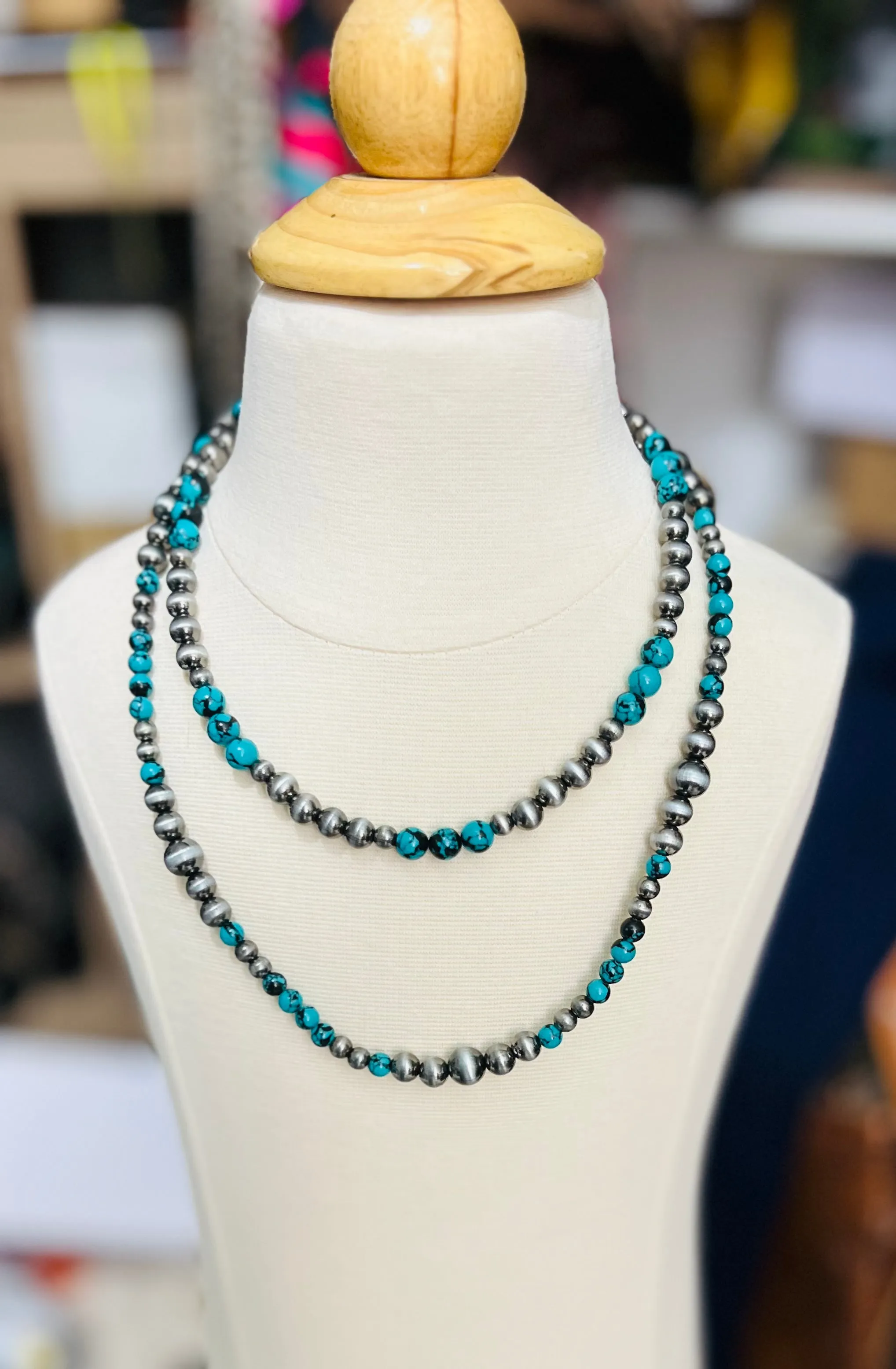 Navajo & Turquoise Double Stack Necklace Set